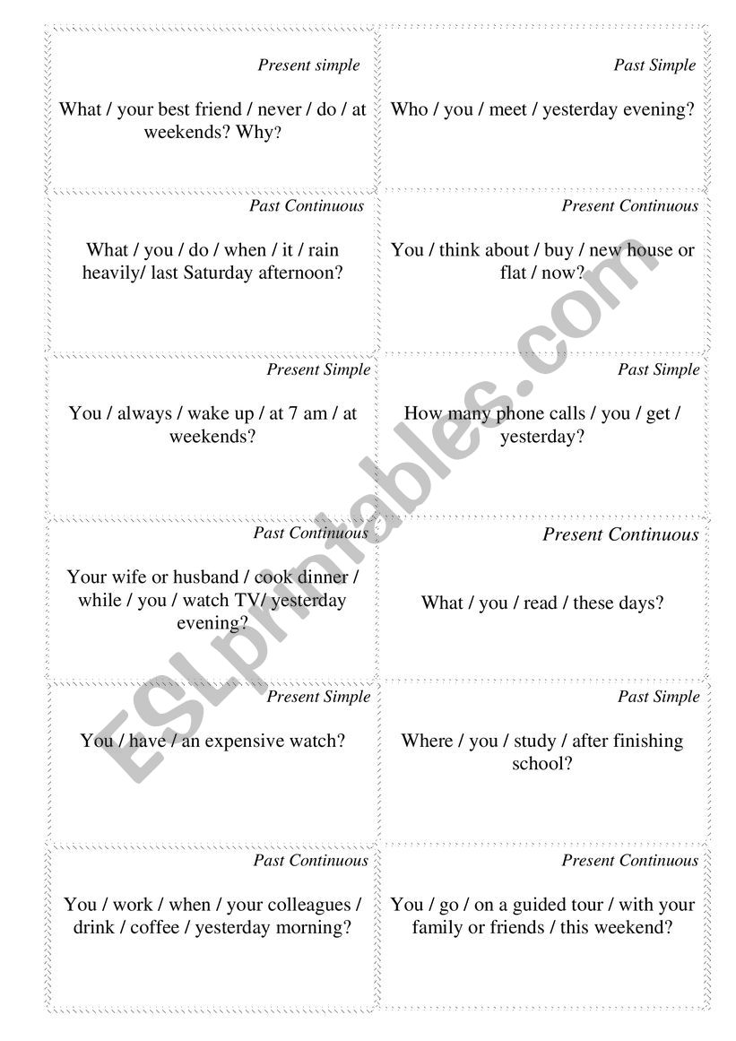 Warm-up activity (4 tenses revision)