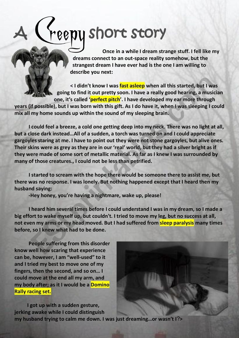  CREEPY SHORT STORY WORKSHEET EXERCISES ESL Worksheet By Aisha77