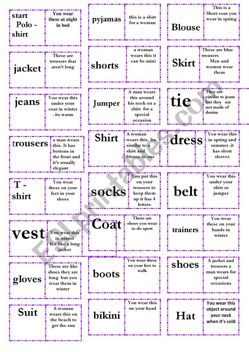 clothes dominoes worksheet