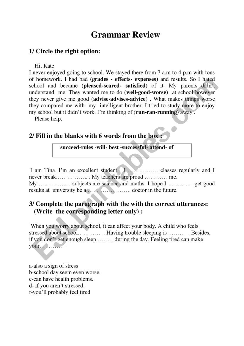 grammar review worksheet