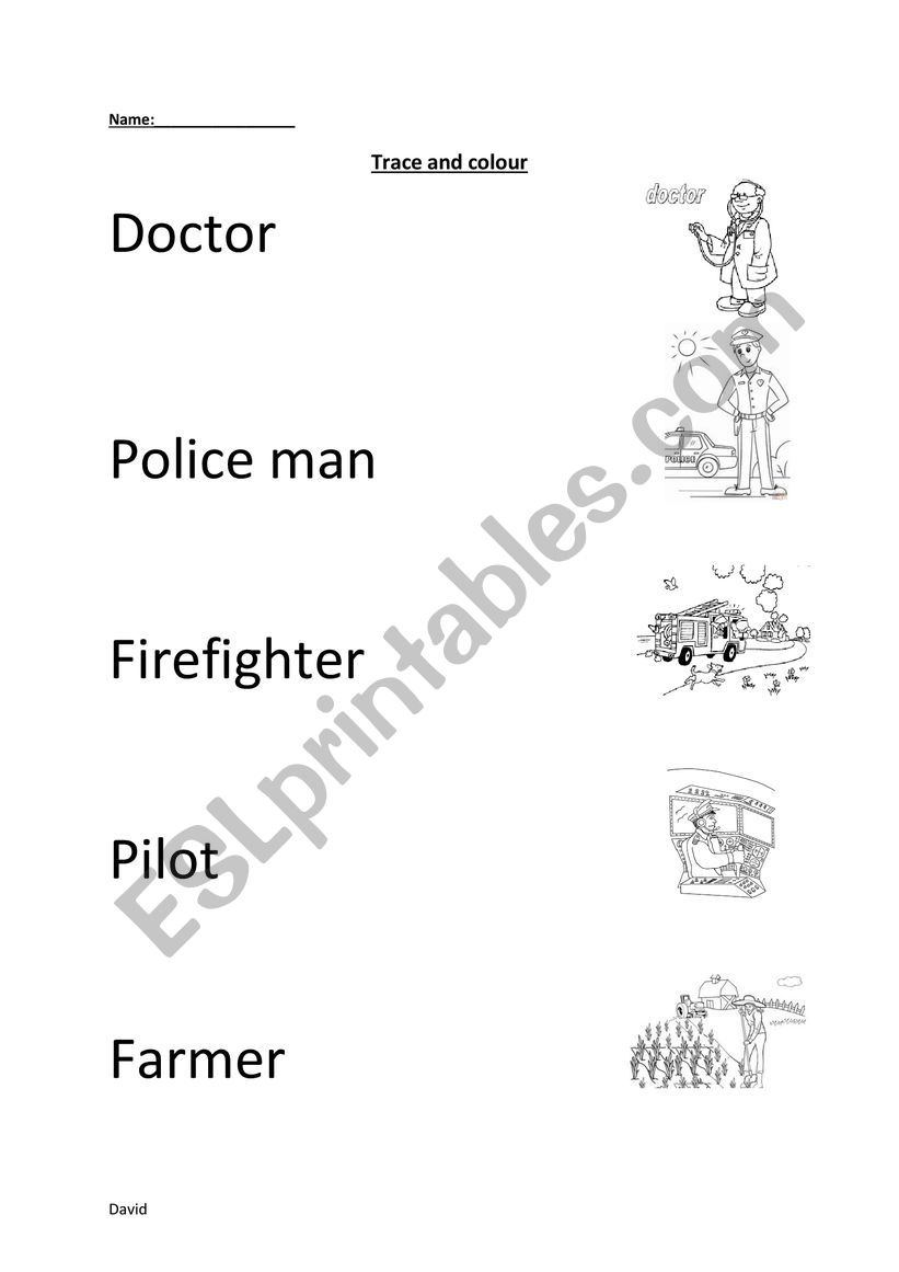 Jobs - match, trace, colour worksheet