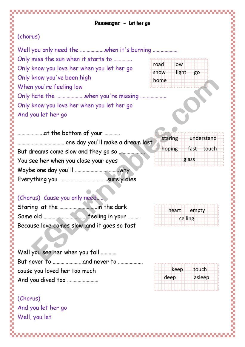 let her go worksheet