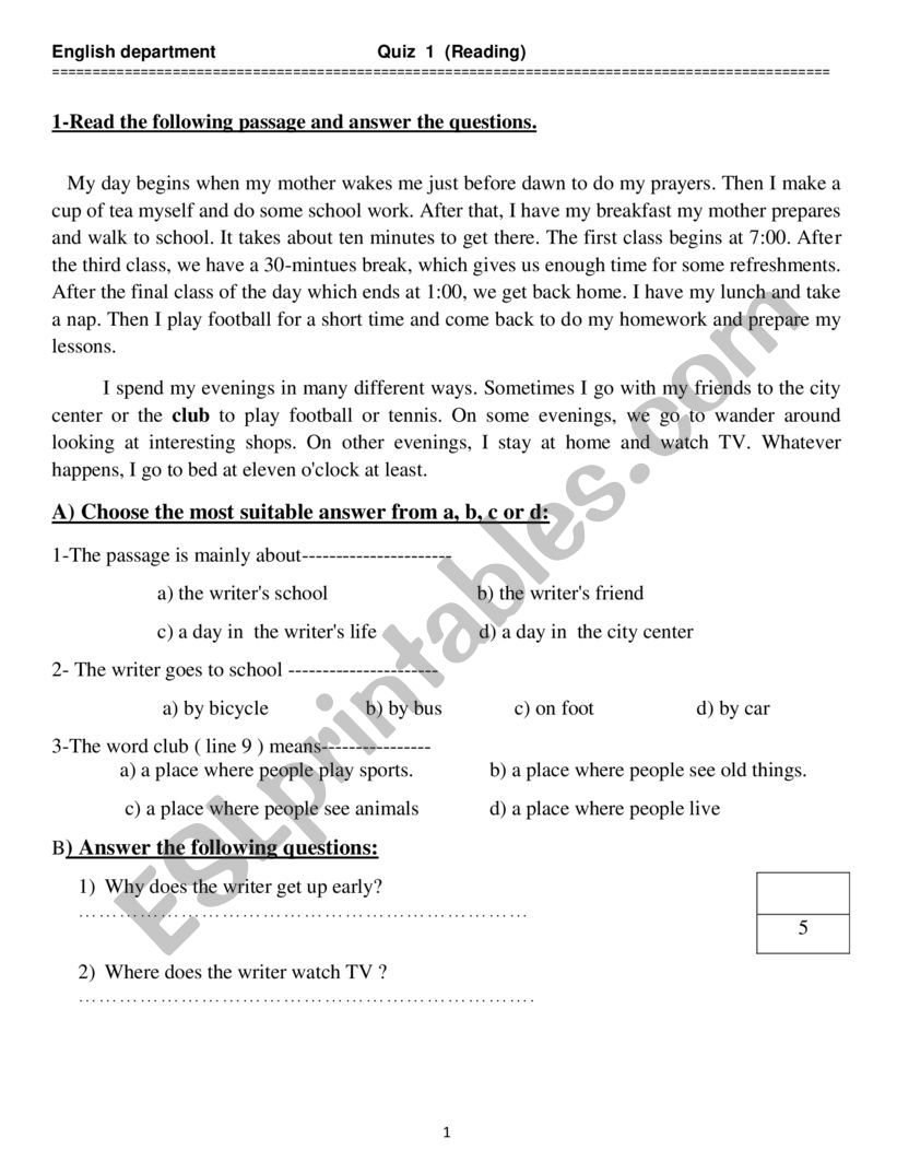 Reading Text worksheet