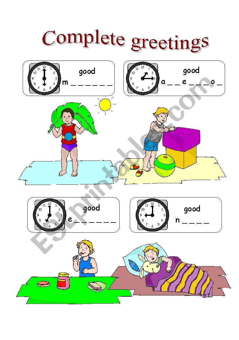 complete greetings  worksheet