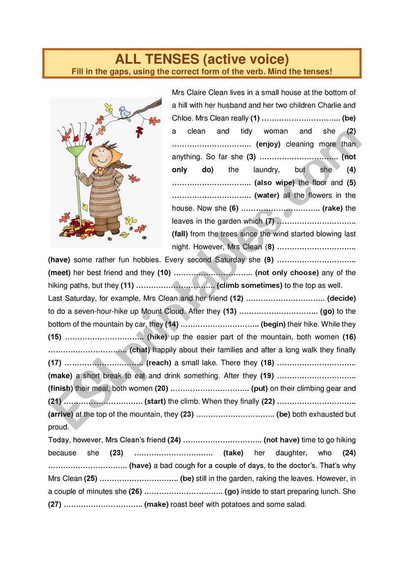 All Tenses 13 Active Voice ESL Worksheet By Makeover