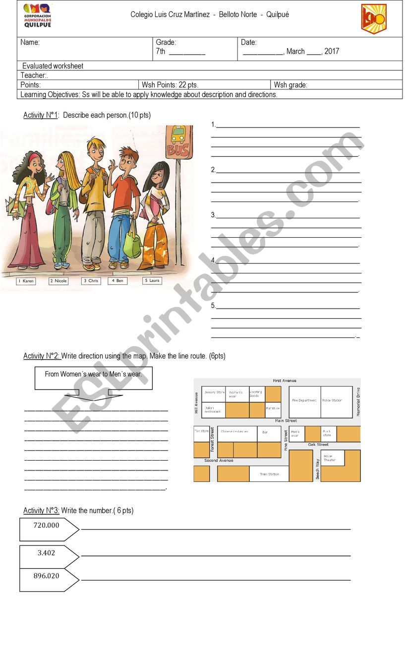 worksheet about descripting of people and giving direction
