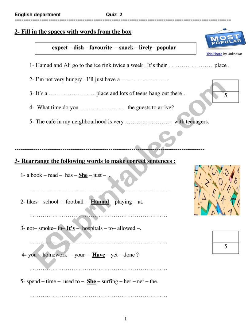 Re-order worksheet