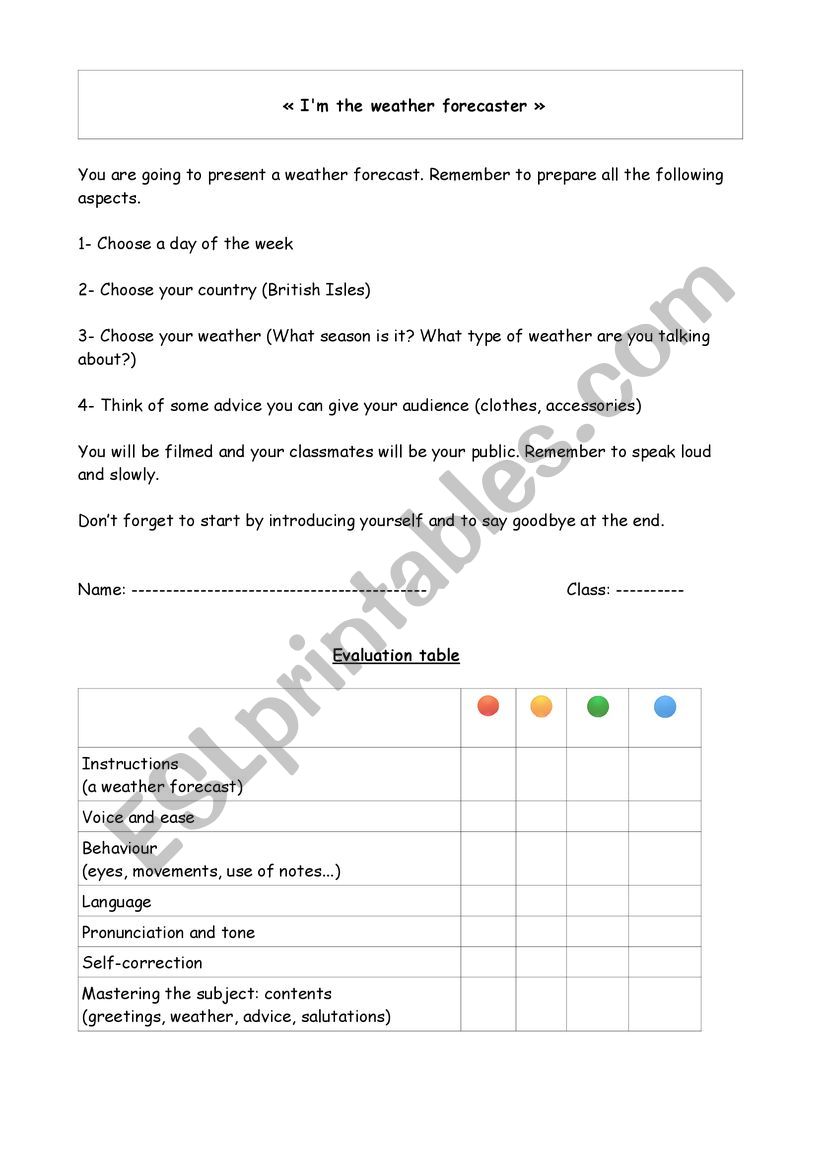 weather report exam worksheet