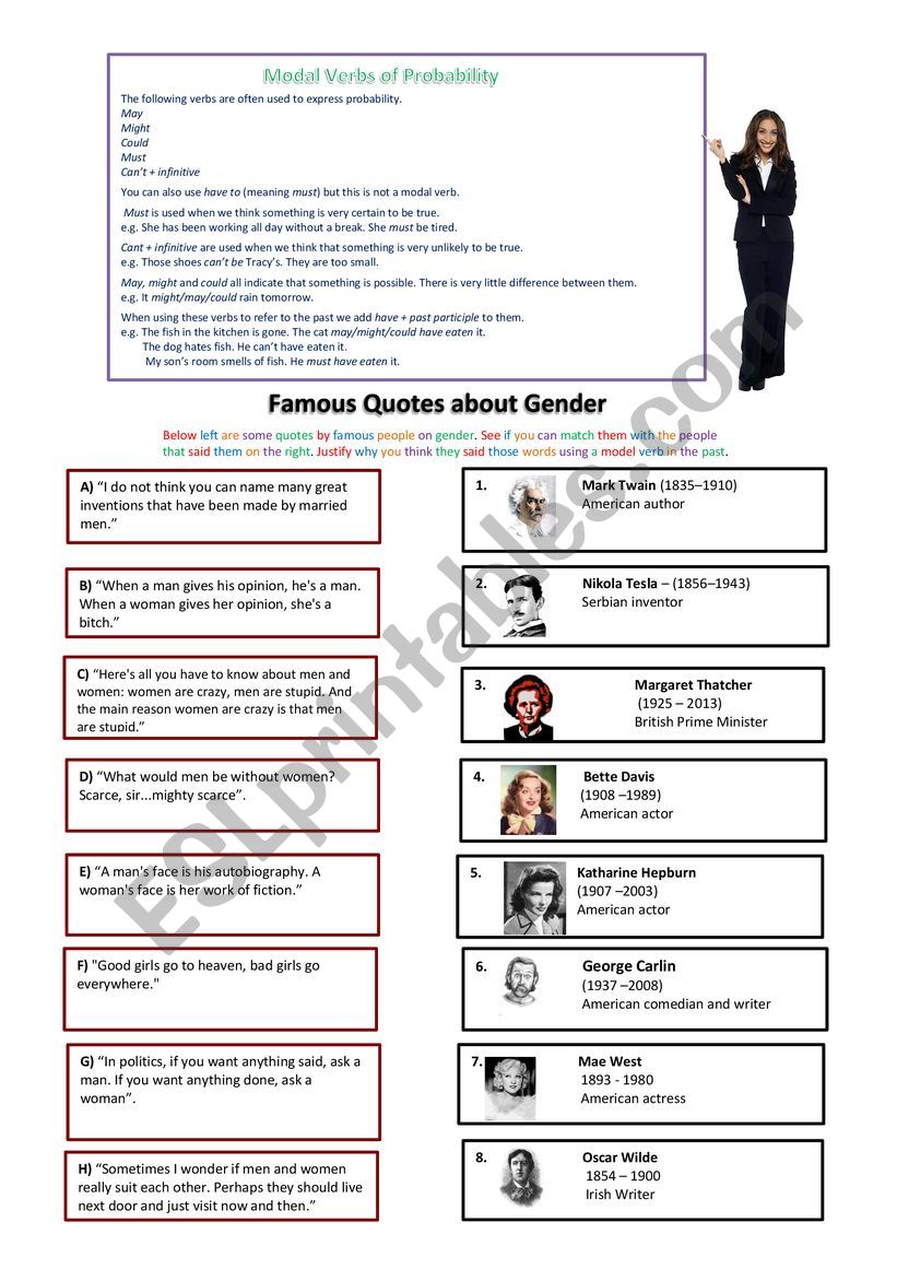 Quotes about Gender worksheet