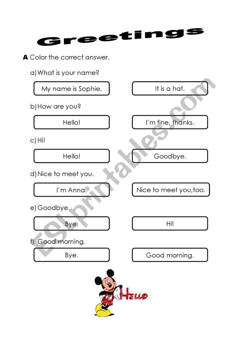 Greetings for kids worksheet