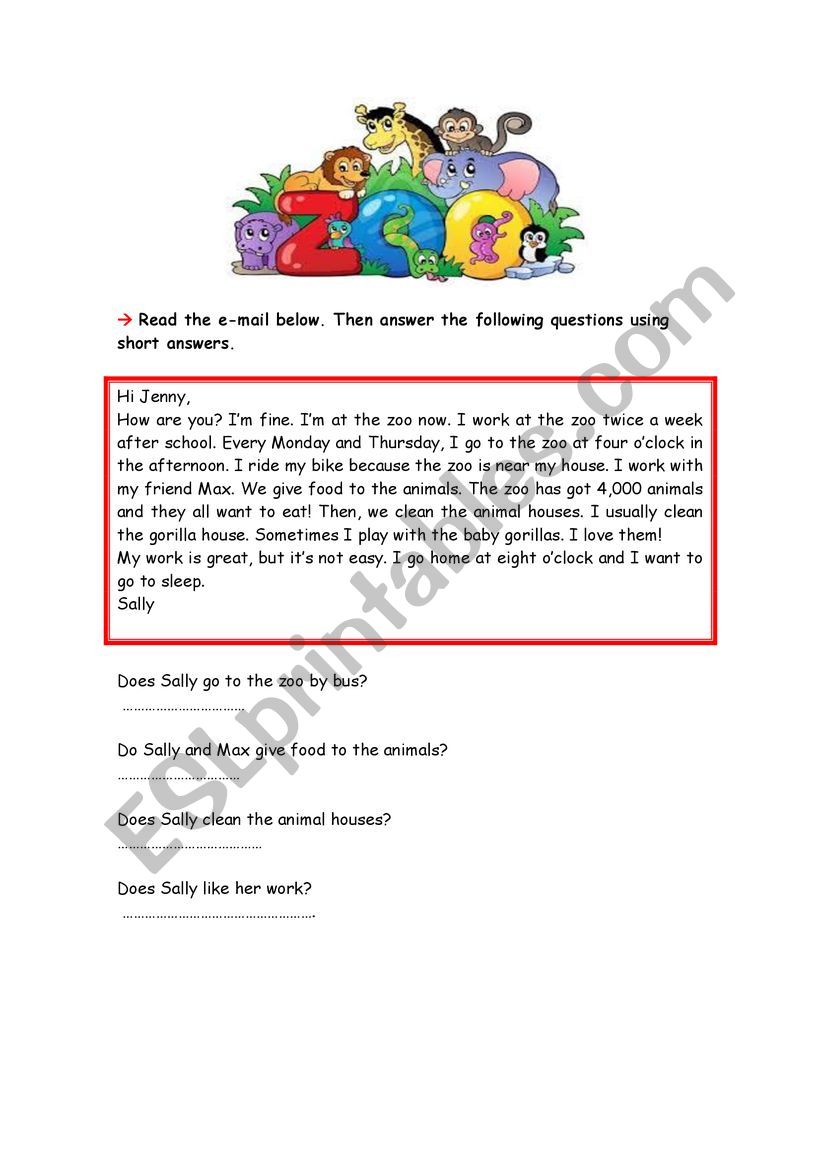 The zoo worksheet