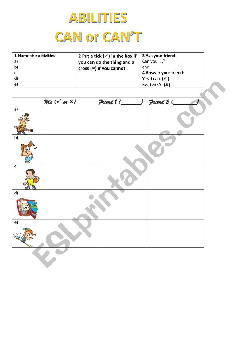 Can you..? Yes, I can. worksheet