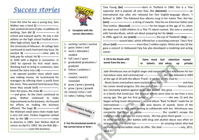 success stories  worksheet