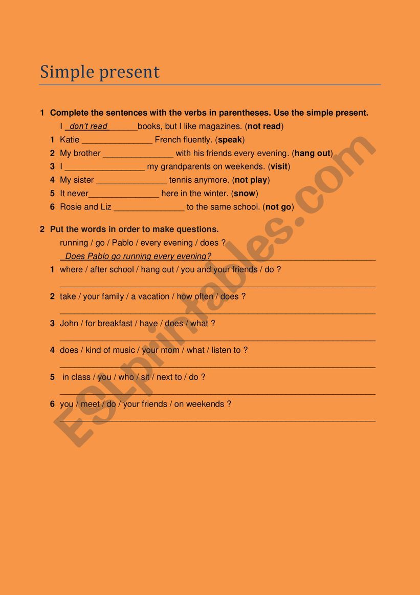 PRESENT SIMPLE worksheet