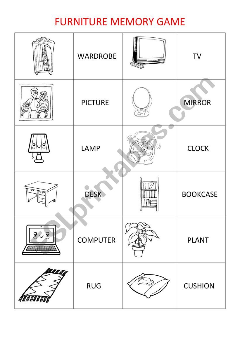 FURNITURE MEMORY GAME worksheet