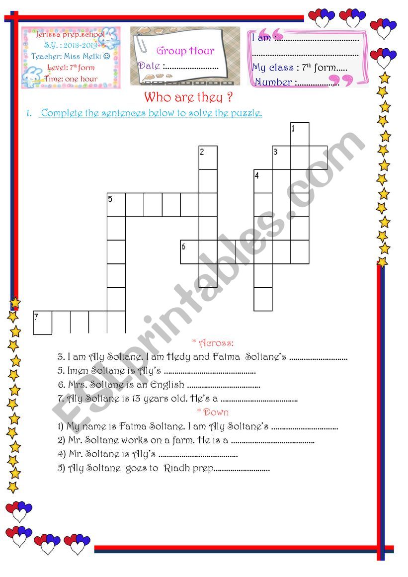 group hour 7th form worksheet