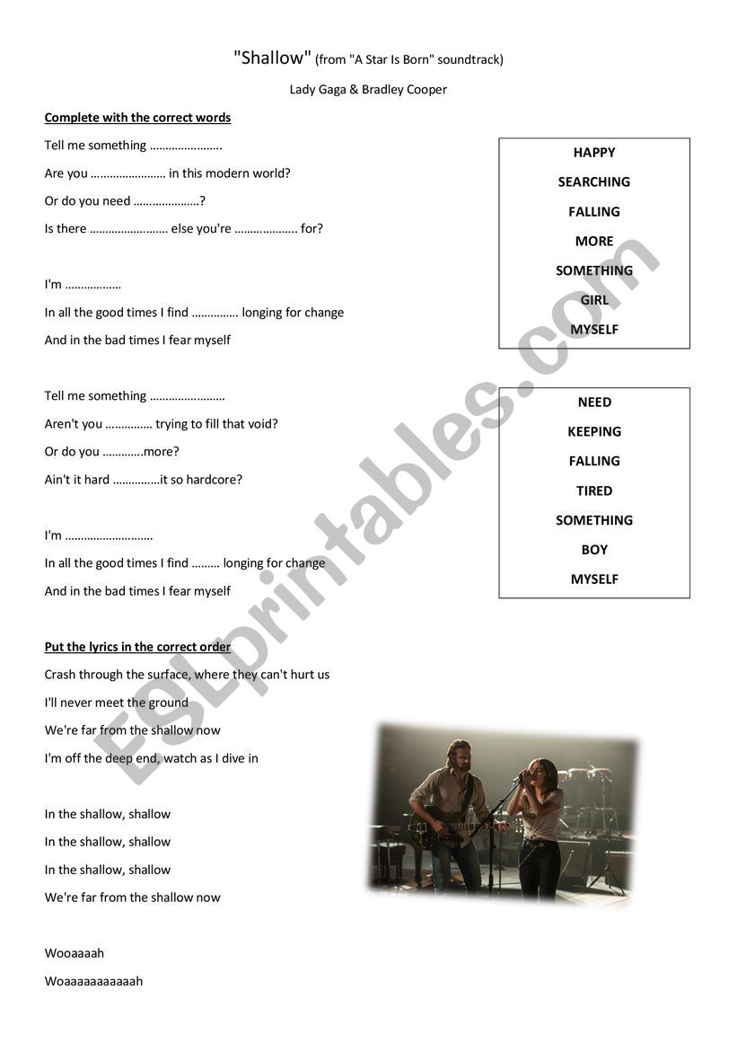 Song SHALLOW worksheet