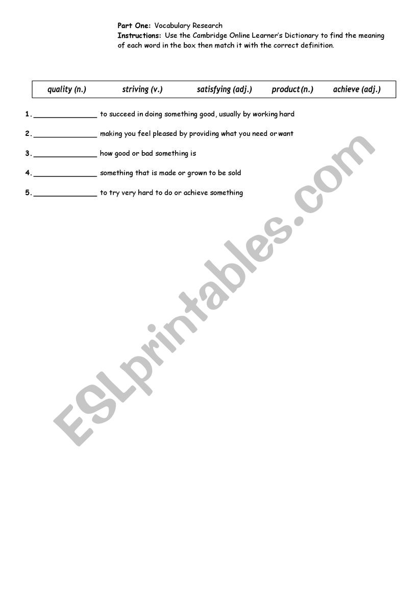 vocabulary work worksheet