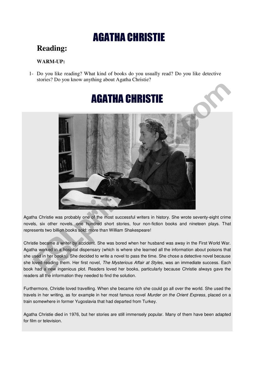 Agatha Chrsitie worksheet