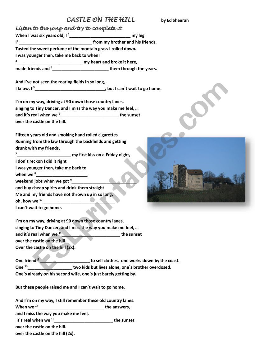 Castle on the Hill worksheet