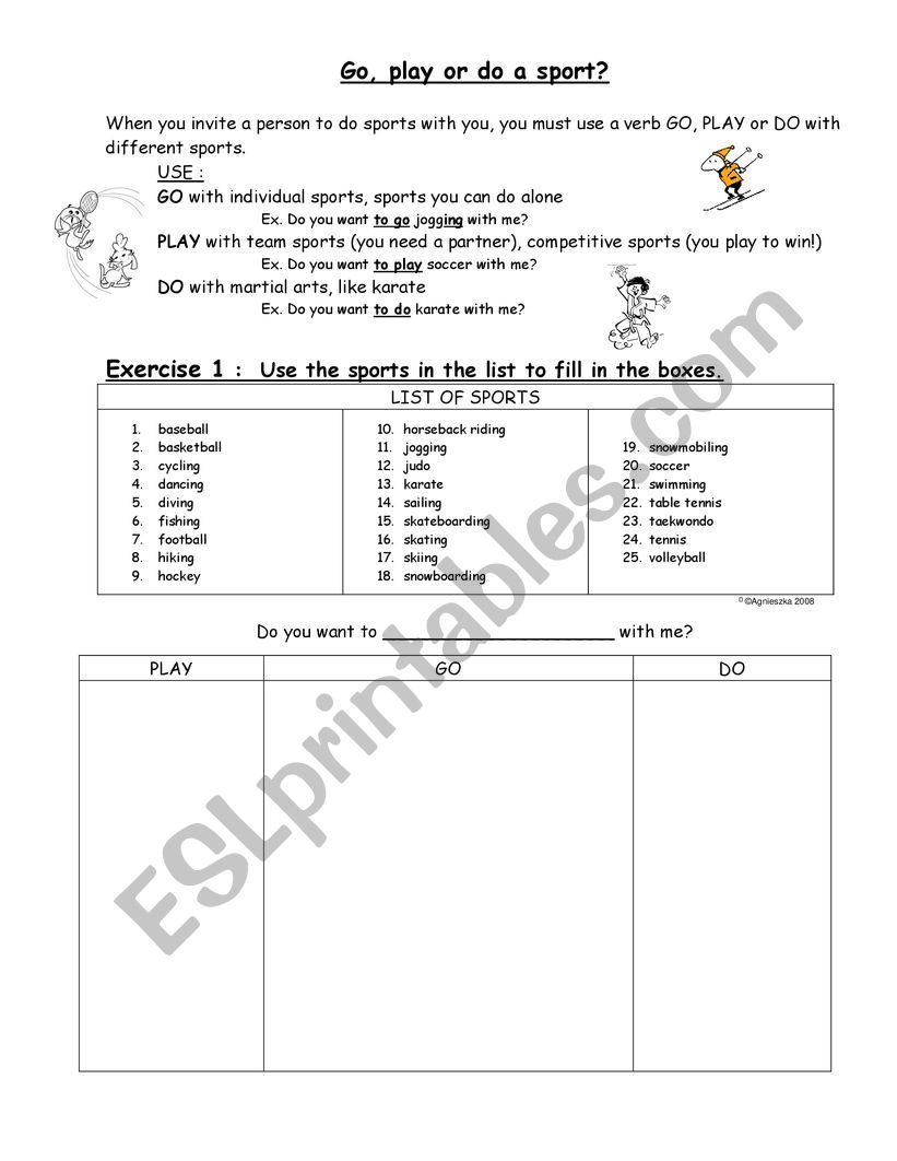 sports activities worksheet