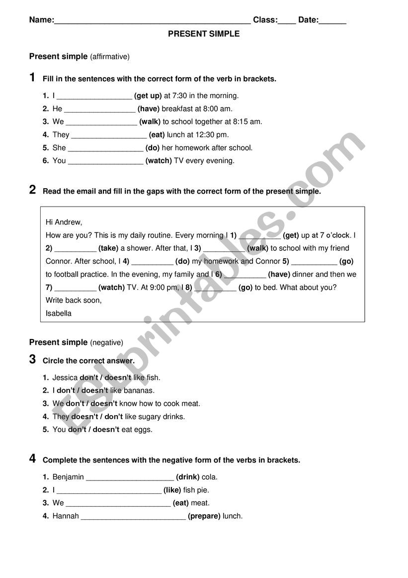 Present simple worksheet