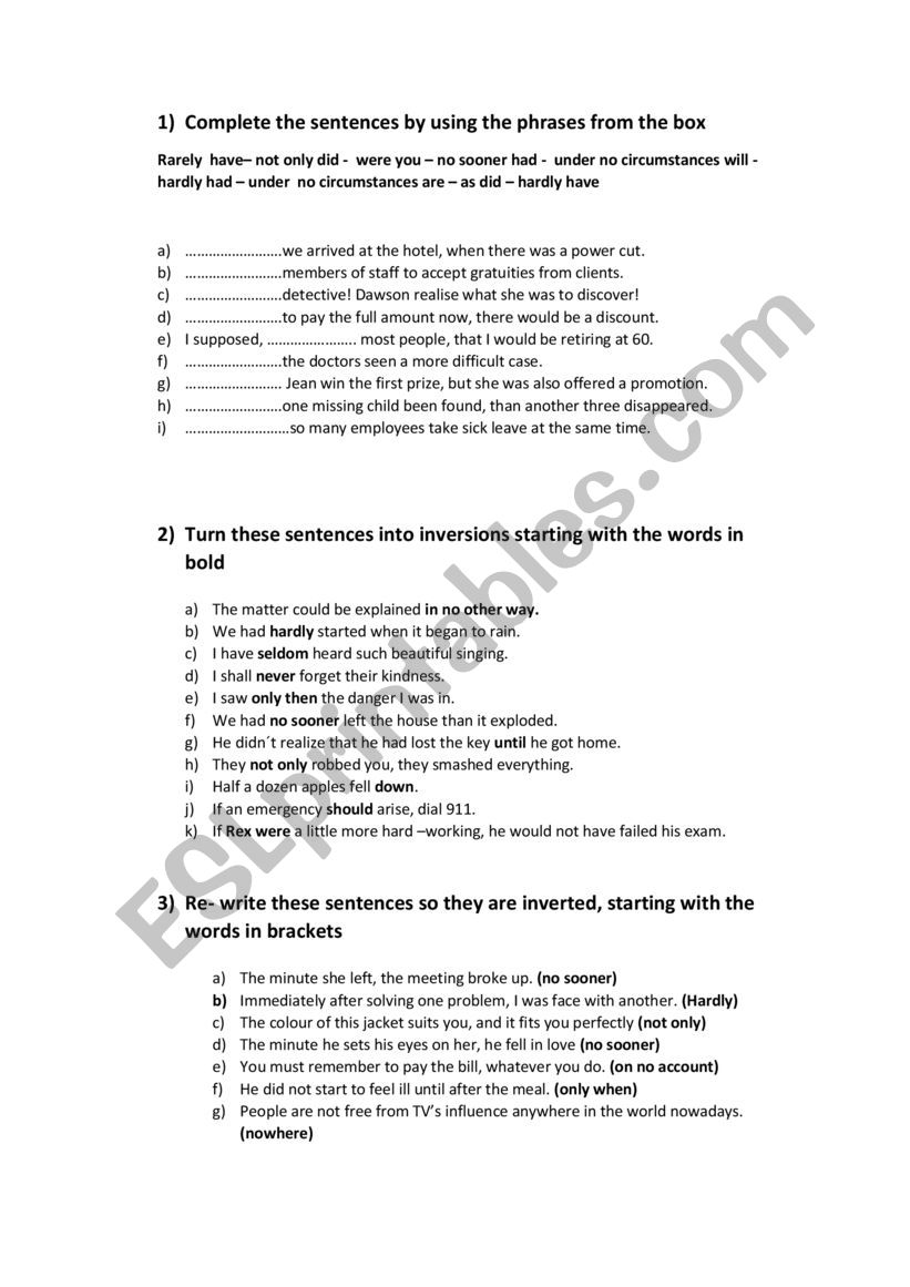 inversion worksheet