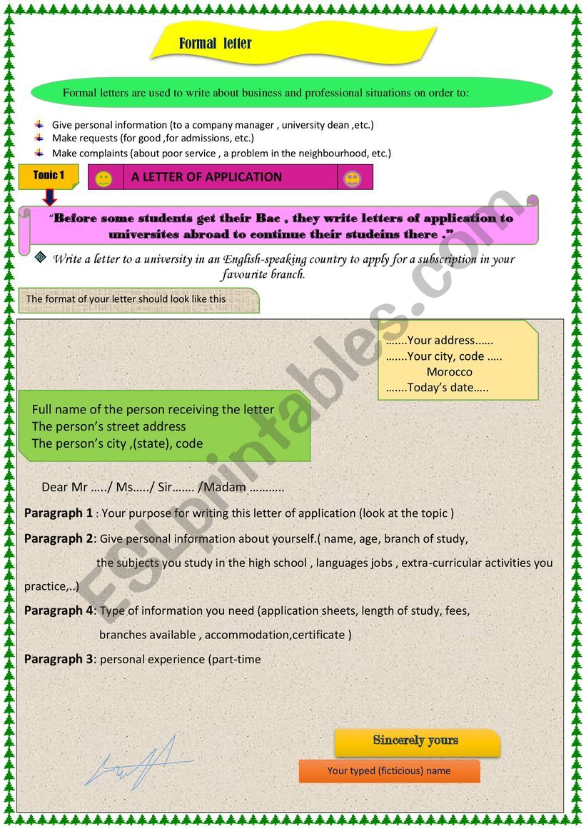 Formal letter  worksheet