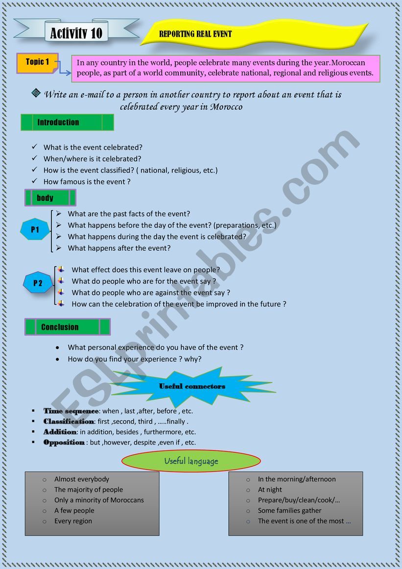 reporting real events  worksheet