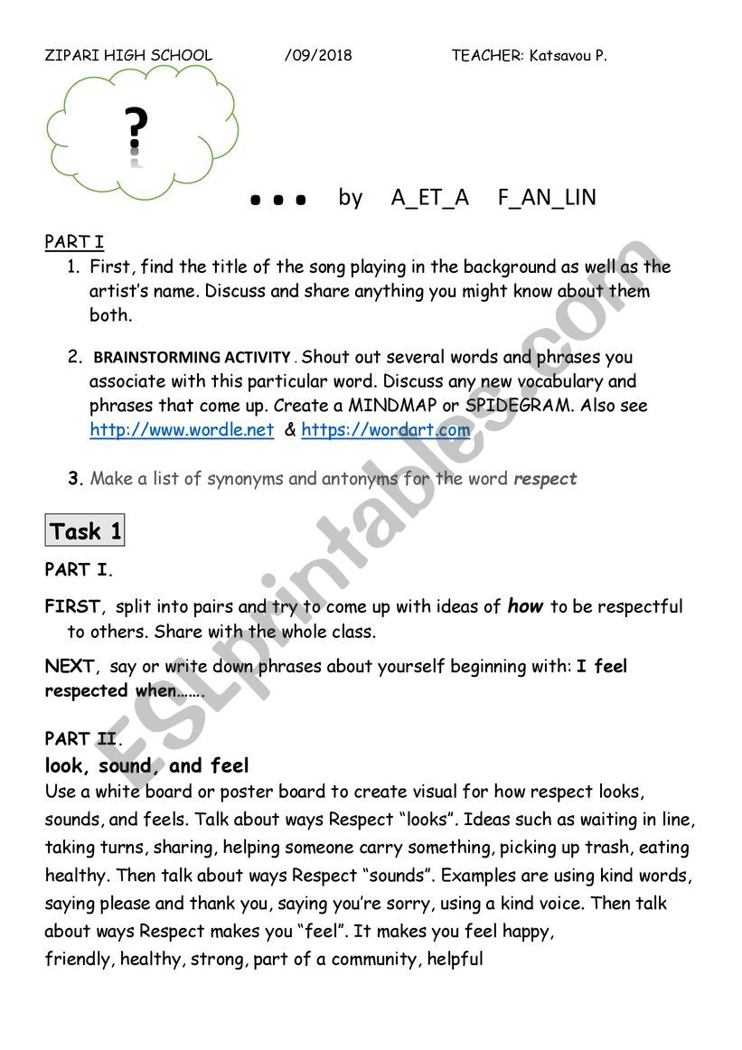 respect by aretha franklin lesson plan esl worksheet by lopaki