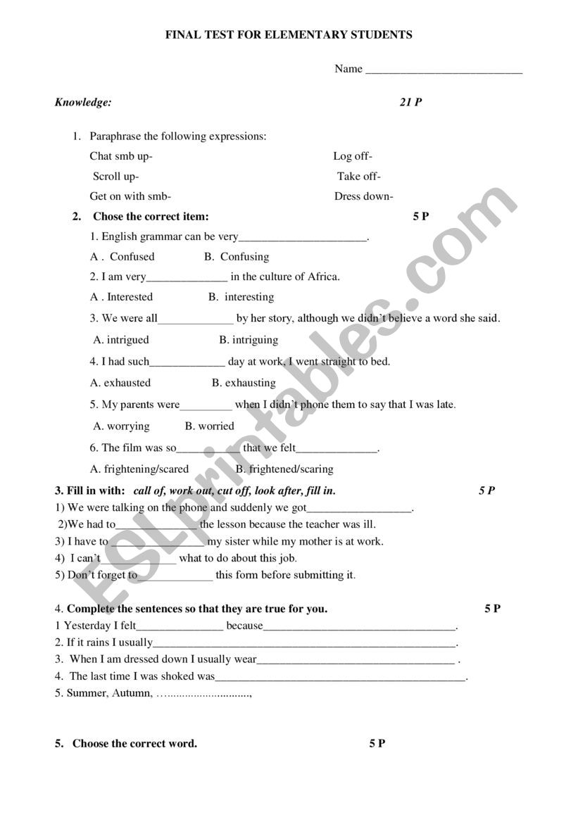 test worksheet