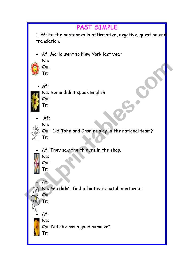 Past simple sentences worksheet