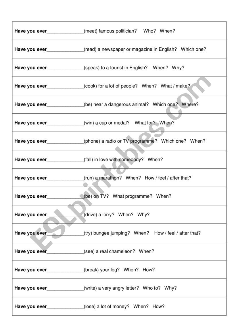 Have you ever...Find someone who - ESL worksheet by paulagdom