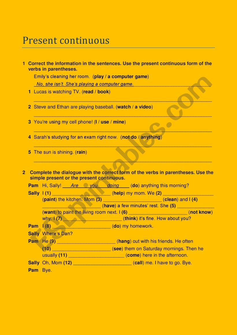 PRESENT CONTINUOUS worksheet