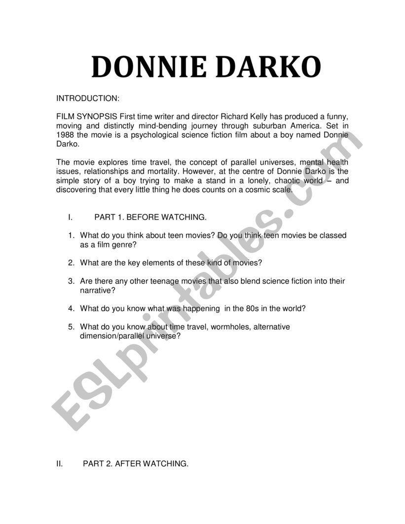 Donnie Darko  worksheet