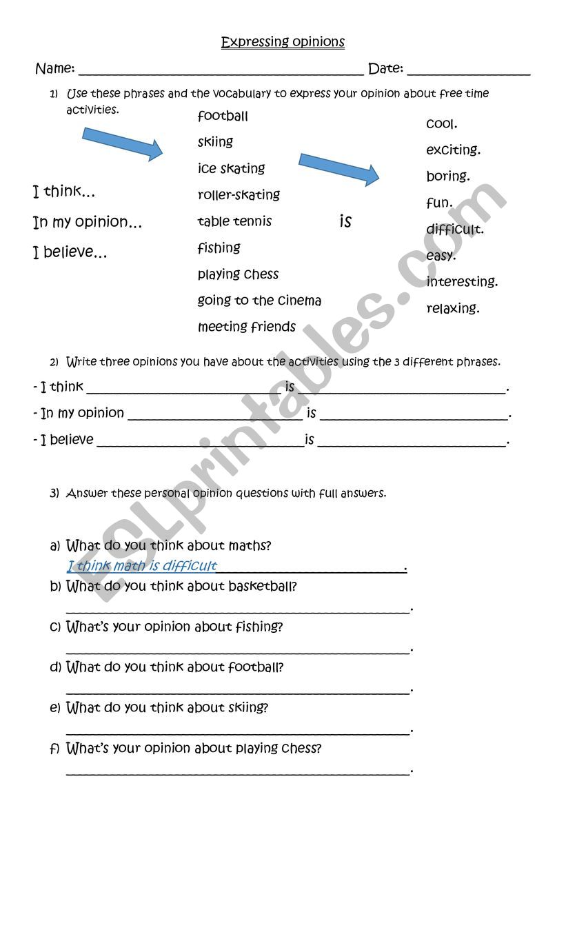 Expressing opinions worksheet