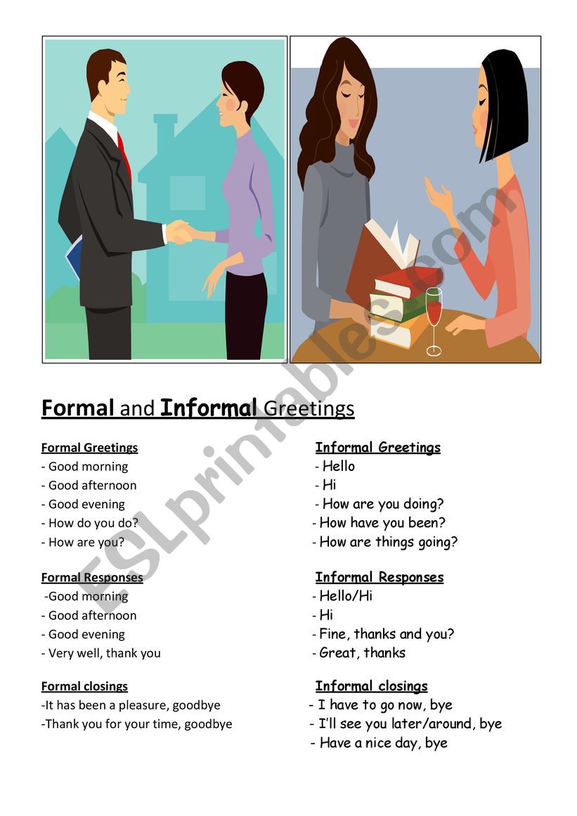 Formal and Informal greetings worksheet