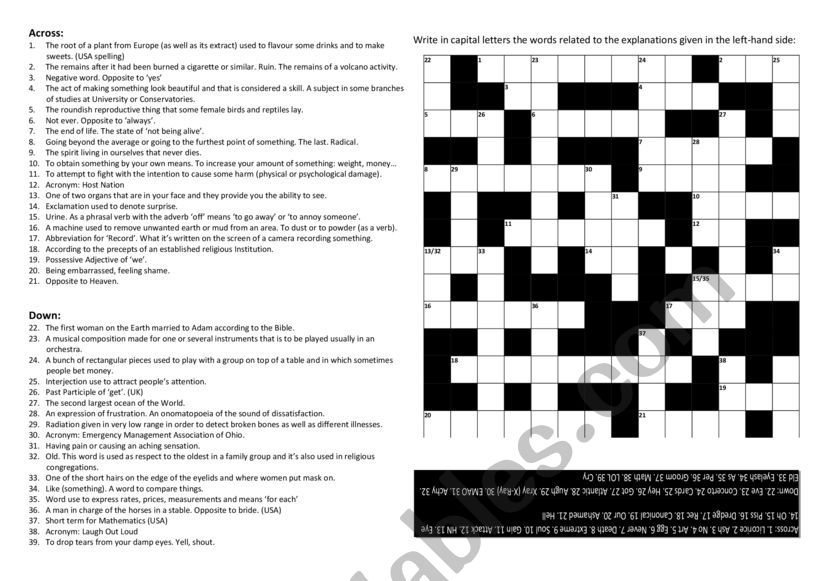 Crosswords worksheet