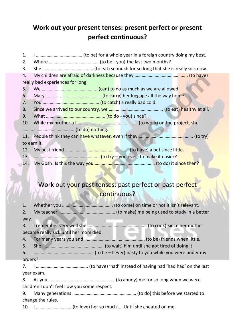 Present Perfect/Present Perfect Continuous & Past Perfect/Past Perfect Continuous