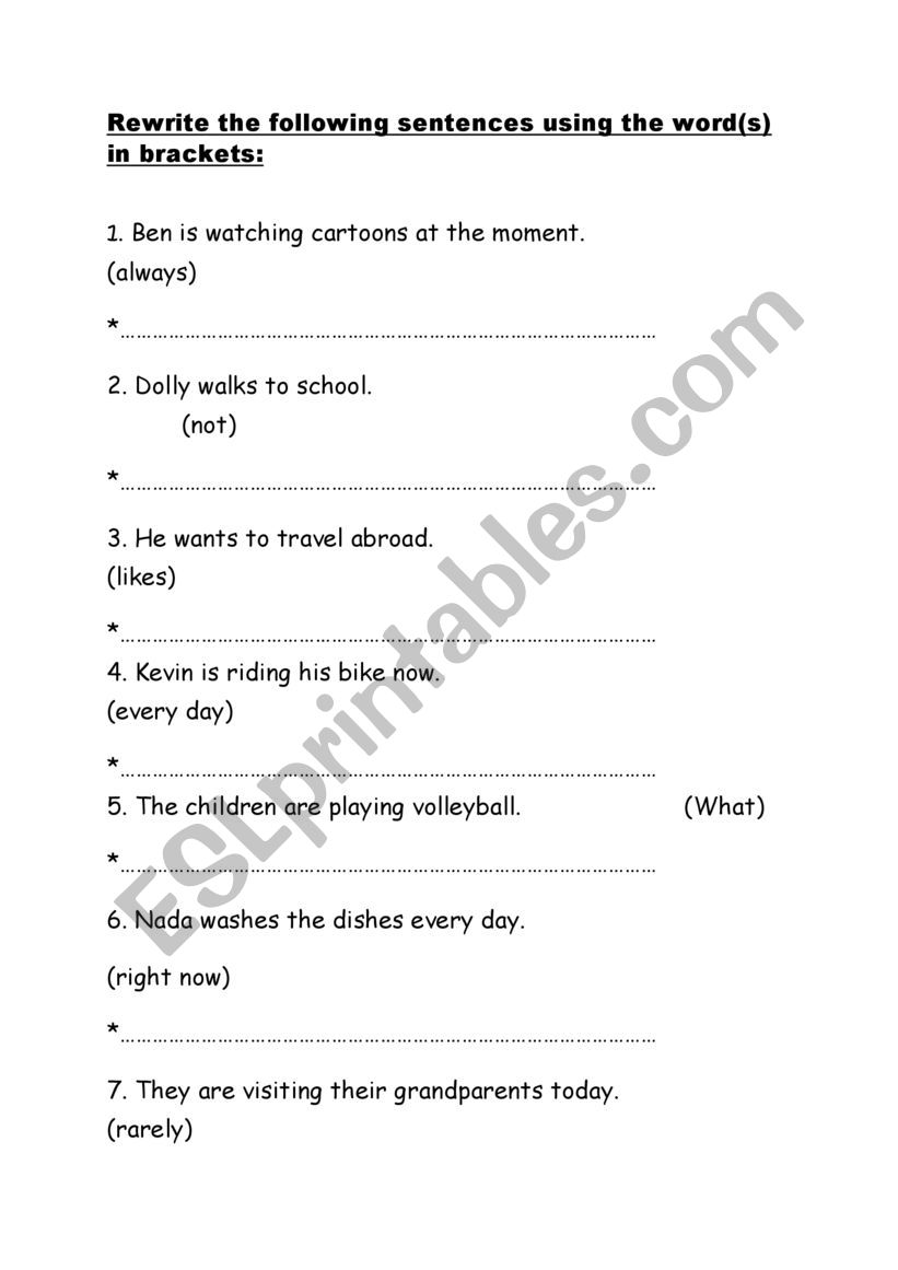 present simple/continuous worksheet