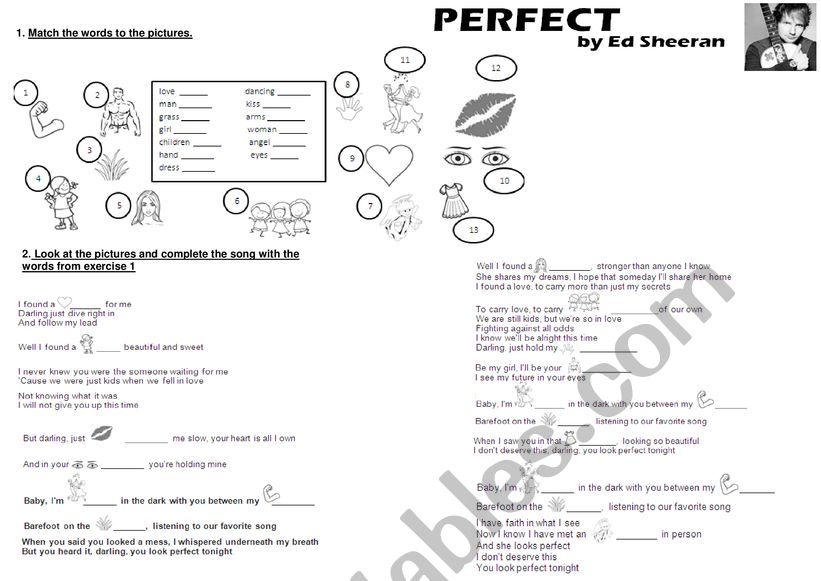 Perfect by Ed Sheeran worksheet