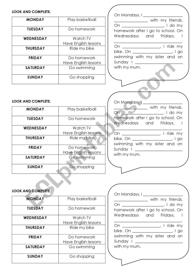Look and complete worksheet