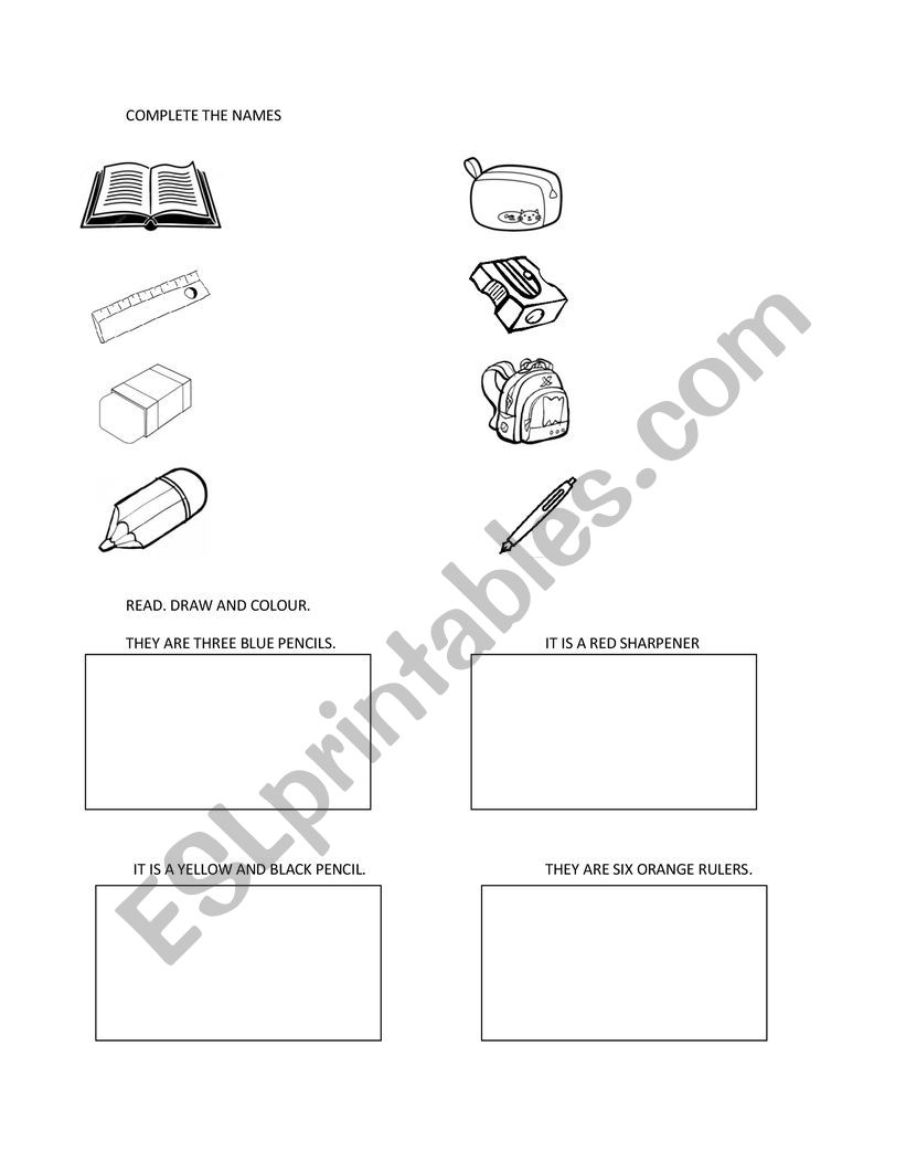 School objects worksheet