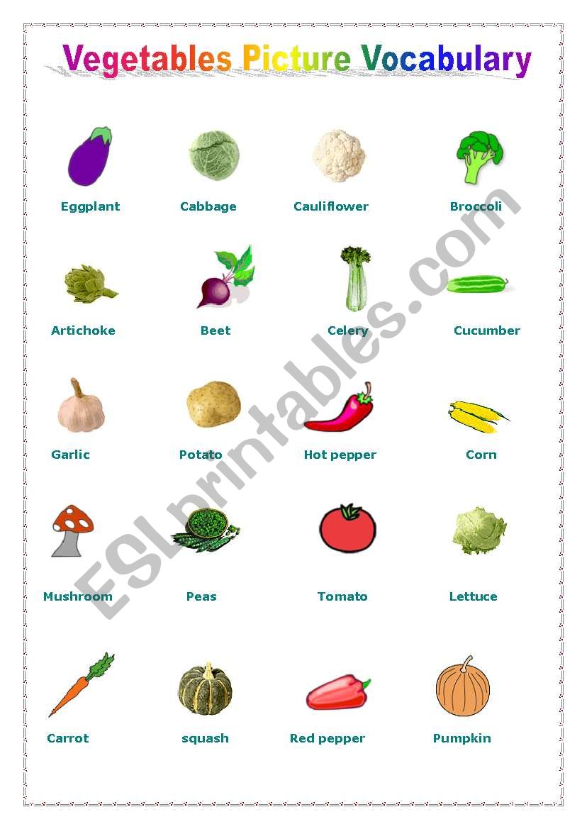 Vegetables Picture Vocabulary worksheet