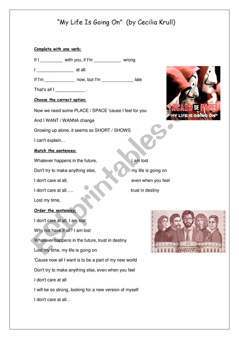 La Casa de papel Song worksheet