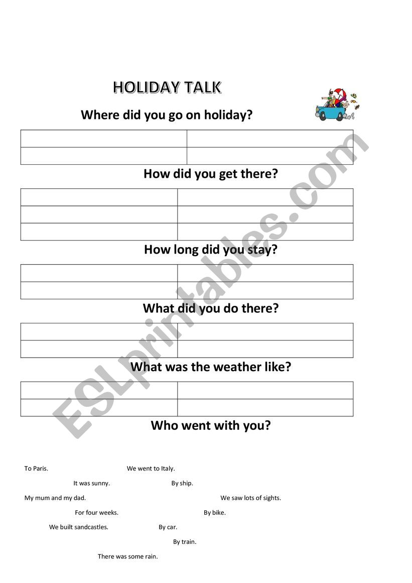 Holiday questions worksheet