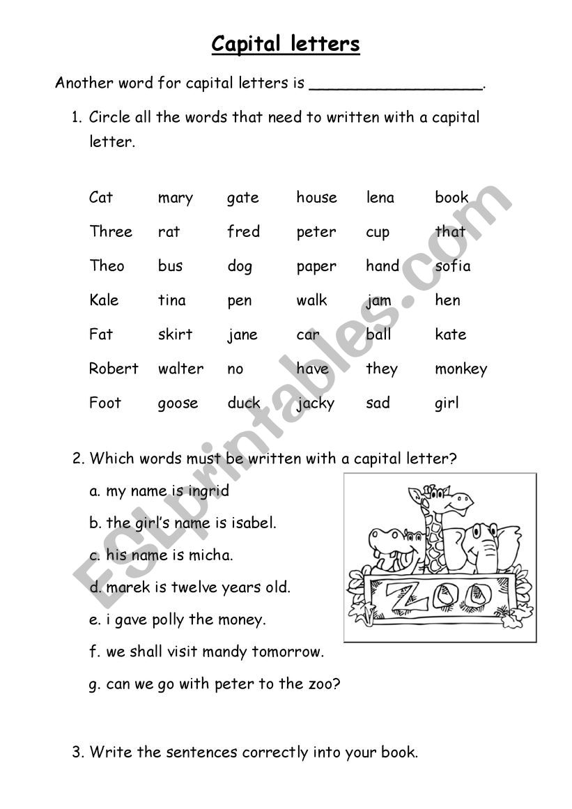 Capital Letters (names) worksheet