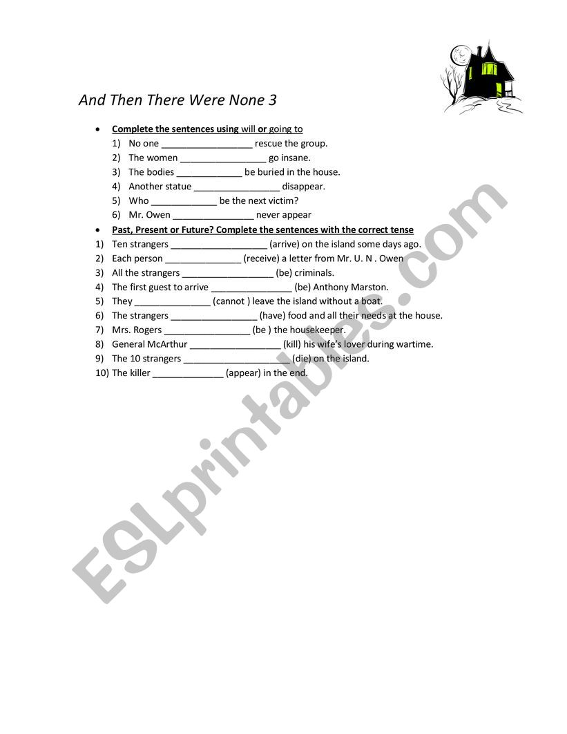 And then there were none 3 worksheet