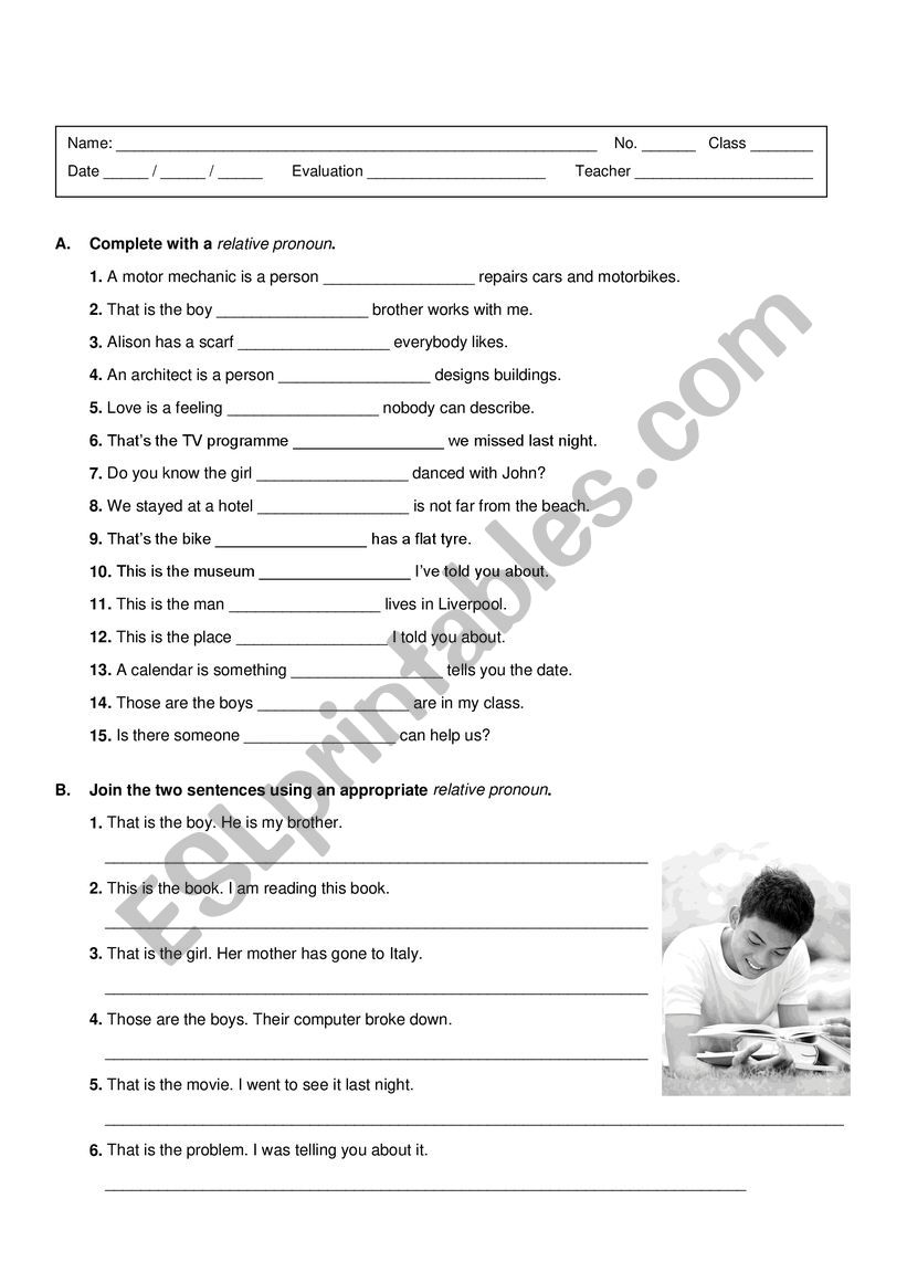 relative pronouns worksheet