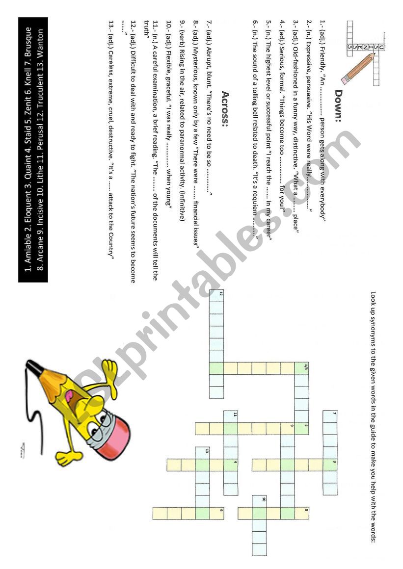 Crossword worksheet